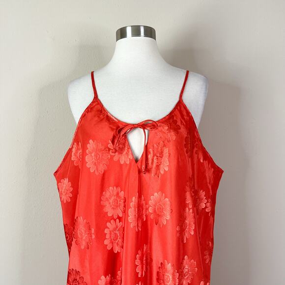 Lane Bryant | Y2K Vintage Floral Orange Satin Halter Tie Slip Short Pajama Dress - Picture 3 of 9